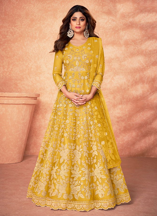 AASHIRWAD MORNI Heavy Wedding Wear Net Long Anrkali Slawar Suit Latest Collection